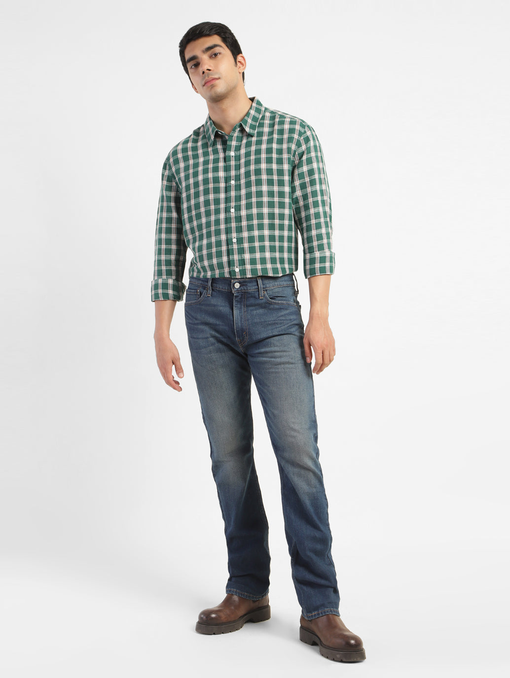 Men's Checkered Spread Collar Linen Shirt