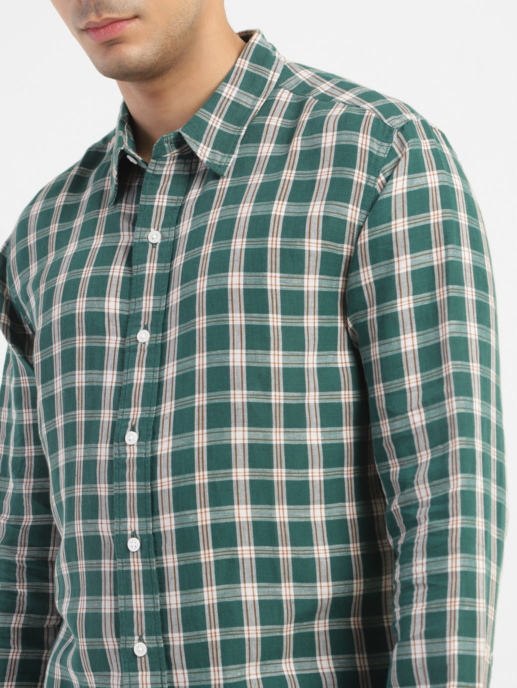 Men's Checkered Spread Collar Linen Shirt