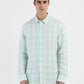 Men's Checkered Spread Collar Linen Shirt Blue