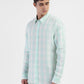 Men's Checkered Spread Collar Linen Shirt Blue