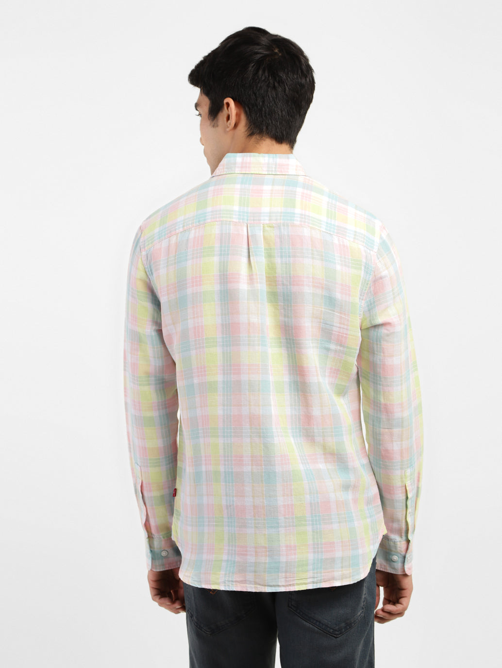Men's Checkered Spread Collar Linen Shirt - e1ad131d-f71e-48ad-9795-ca2fd973a571 View
