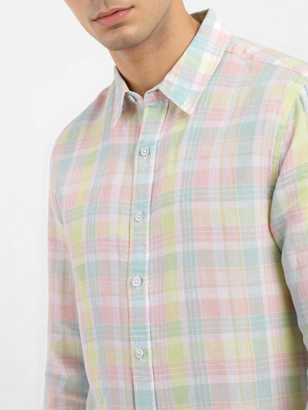 Men's Checkered Spread Collar Linen Shirt - 8e67204c-bf5c-4a6b-a9d0-11532d3193de View