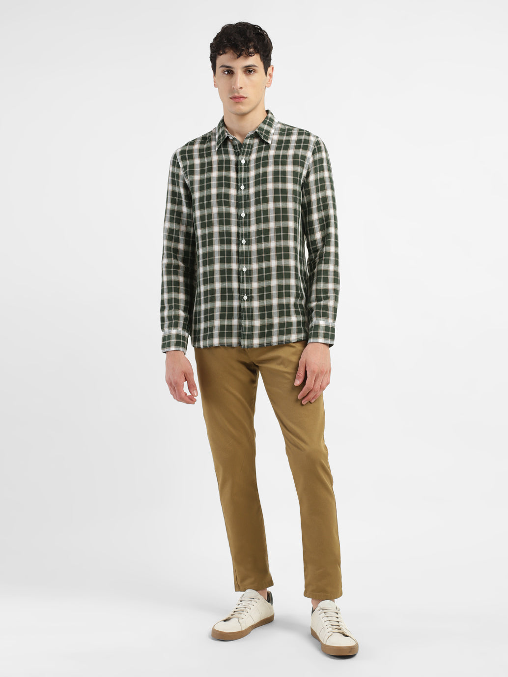 Men's Checkered Spread Collar Linen Shirt