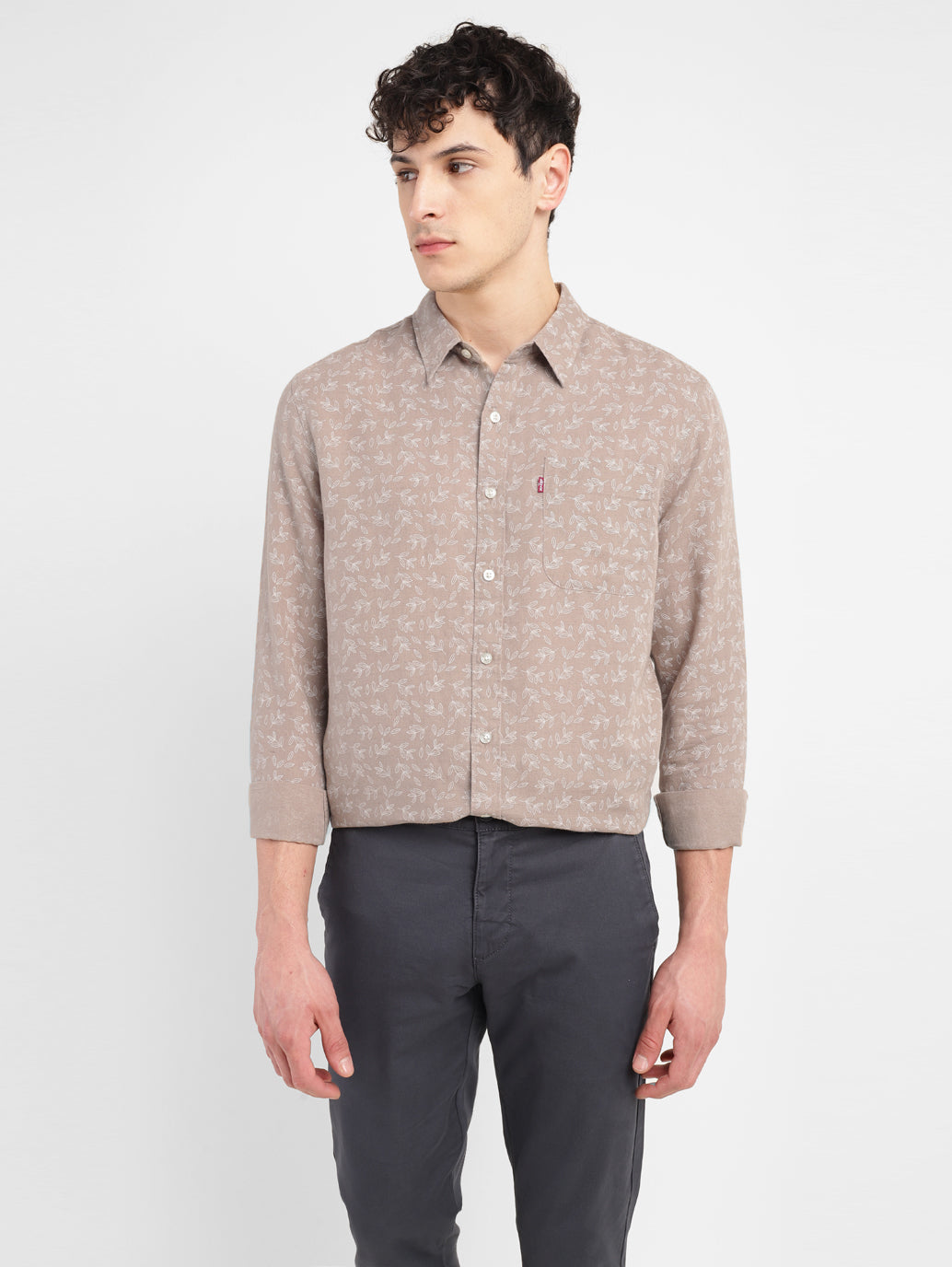 Men's Printed Spread Collar Shirt