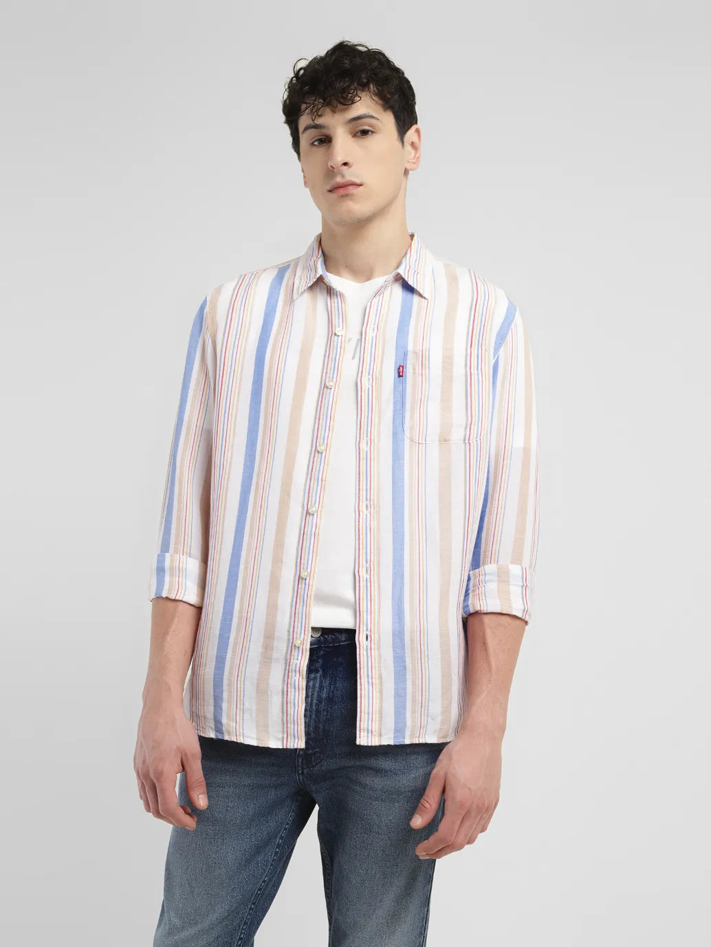 Men's Striped Slim Fit Linen Shirt