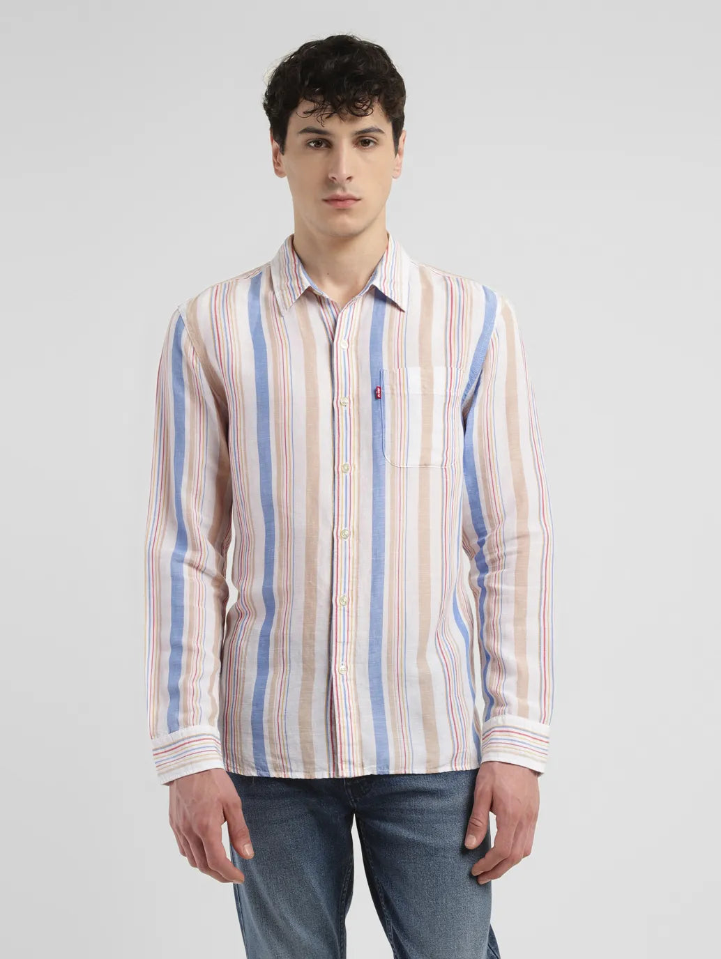 Men's Striped Slim Fit Linen Shirt