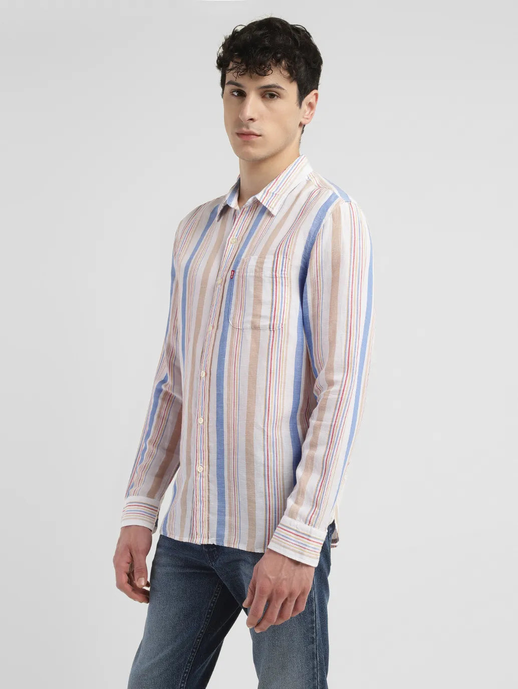 Men's Striped Slim Fit Linen Shirt