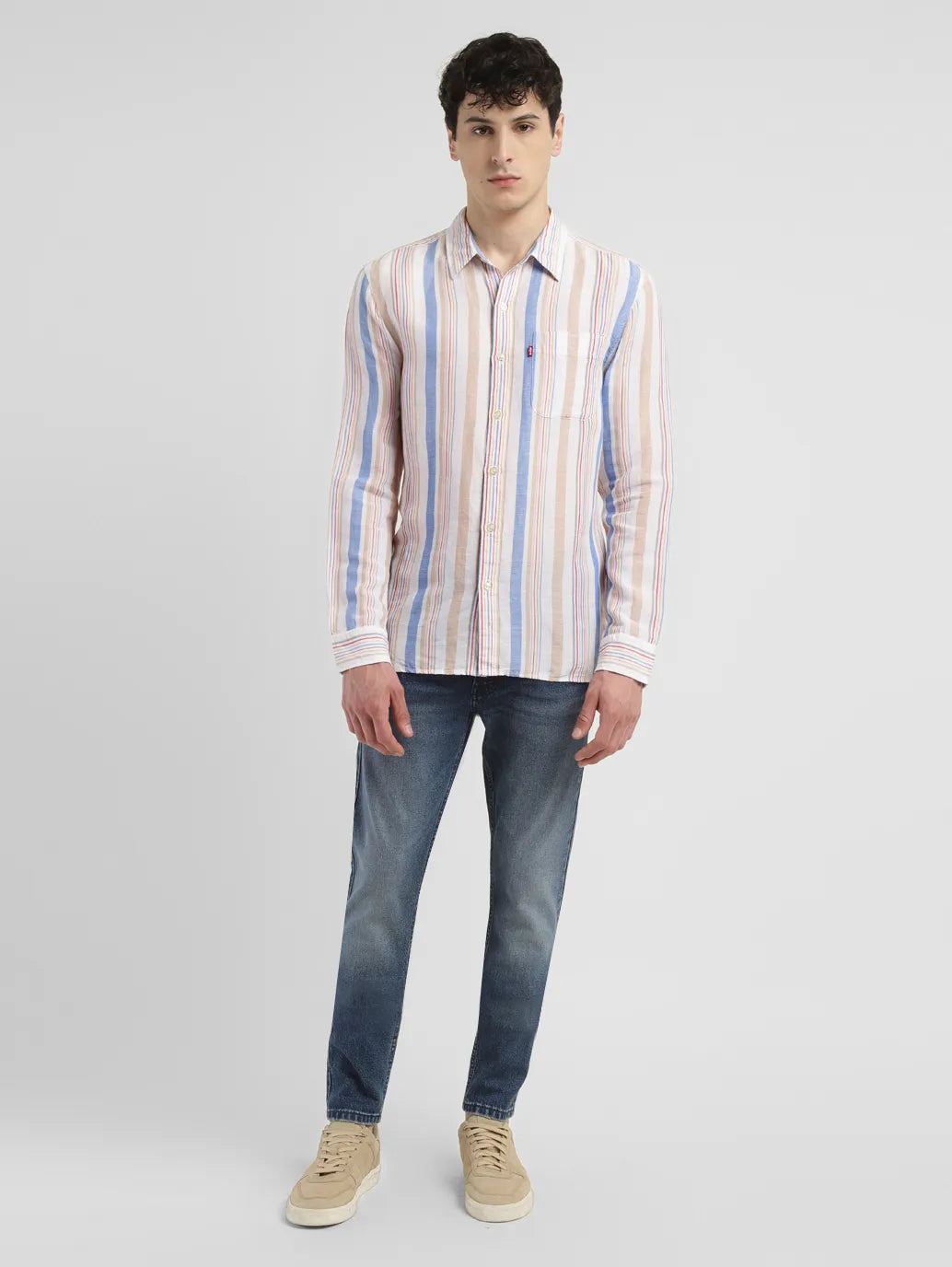 Men's Striped Slim Fit Linen Shirt