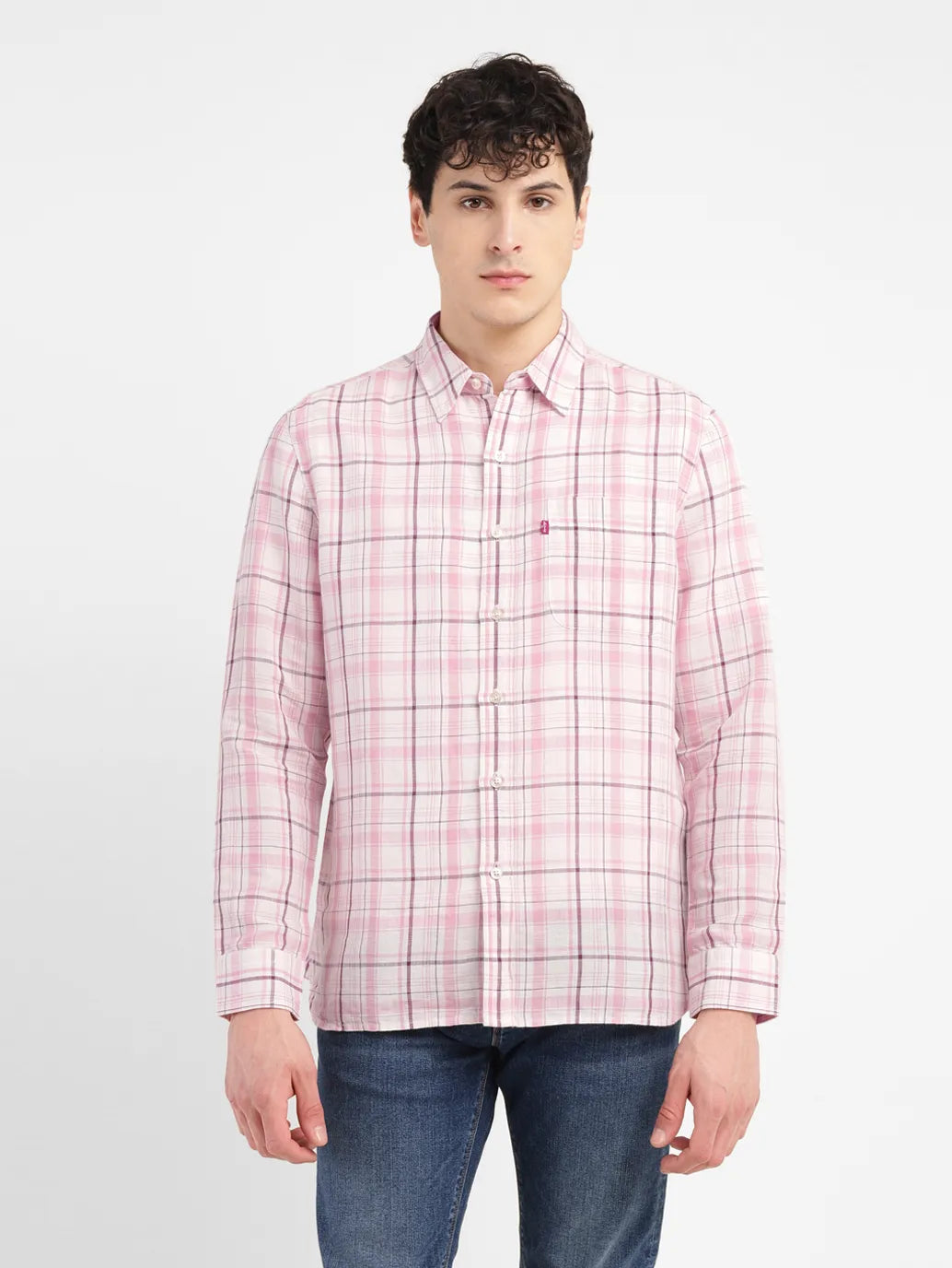Men's Checkered Slim Fit Linen Shirt