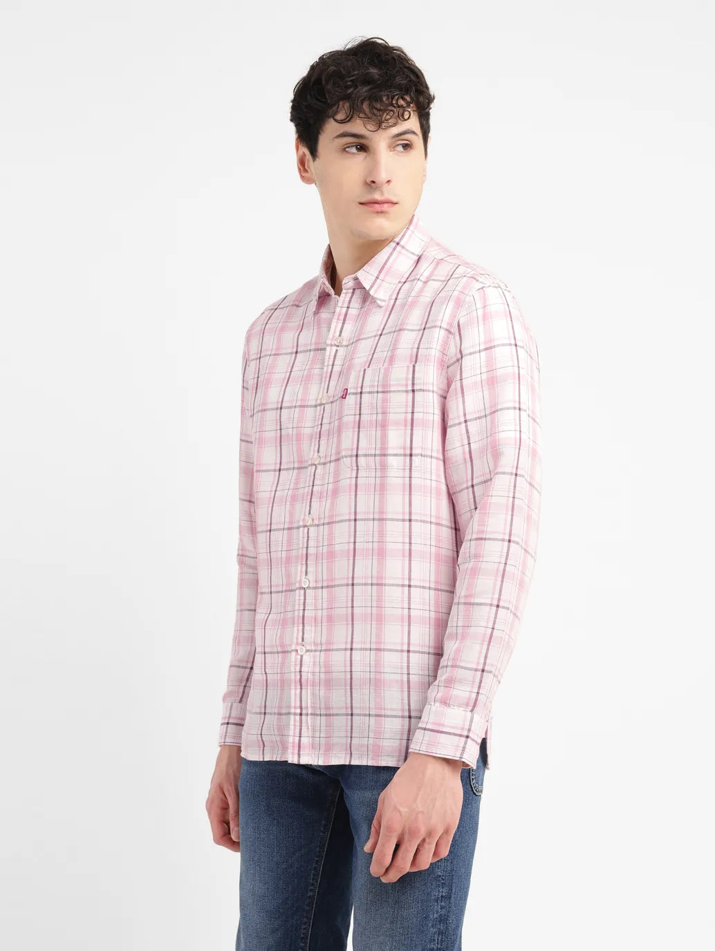 Men's Checkered Slim Fit  Linen Shirt - 70654fd4-0807-49b0-9301-bf0230a35692 View
