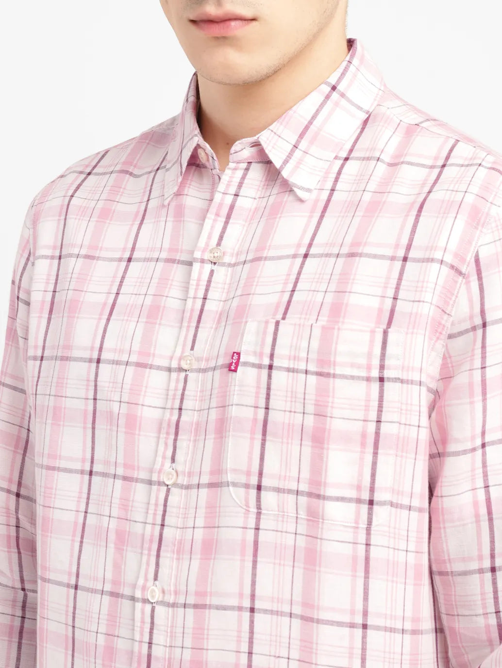 Men's Checkered Slim Fit  Linen Shirt - 222afa35-c7ba-4f4d-91f0-50e9ee4f26e2 View