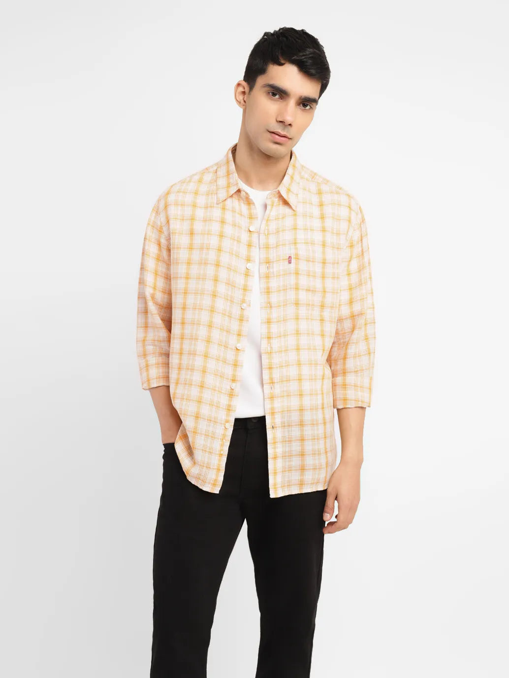 Men's Checkered Slim Fit Linen Shirt