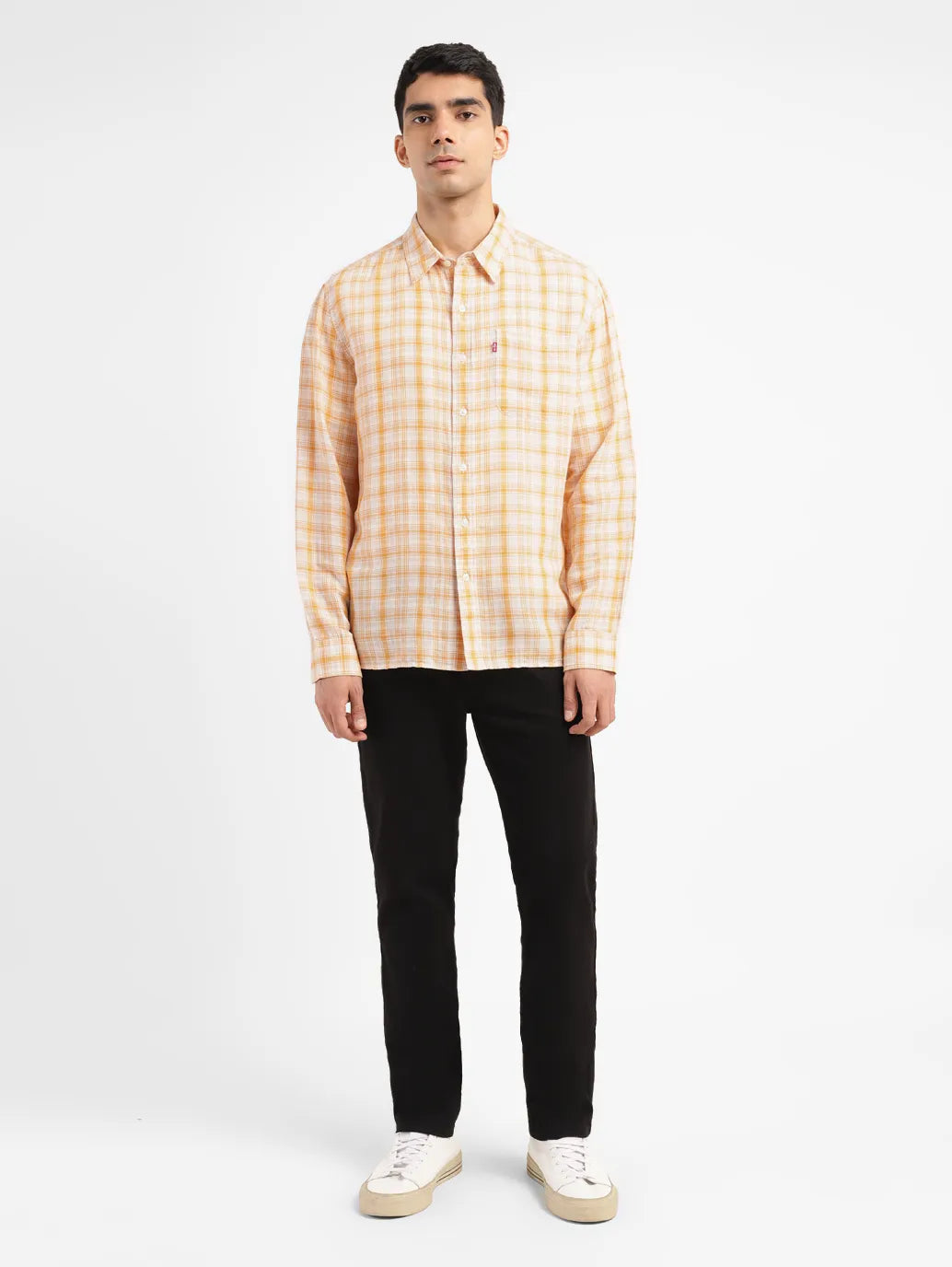 Men's Checkered Slim Fit Linen Shirt