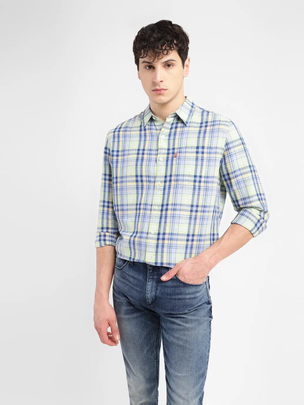 Men's Checkered Slim Fit Linen Shirt