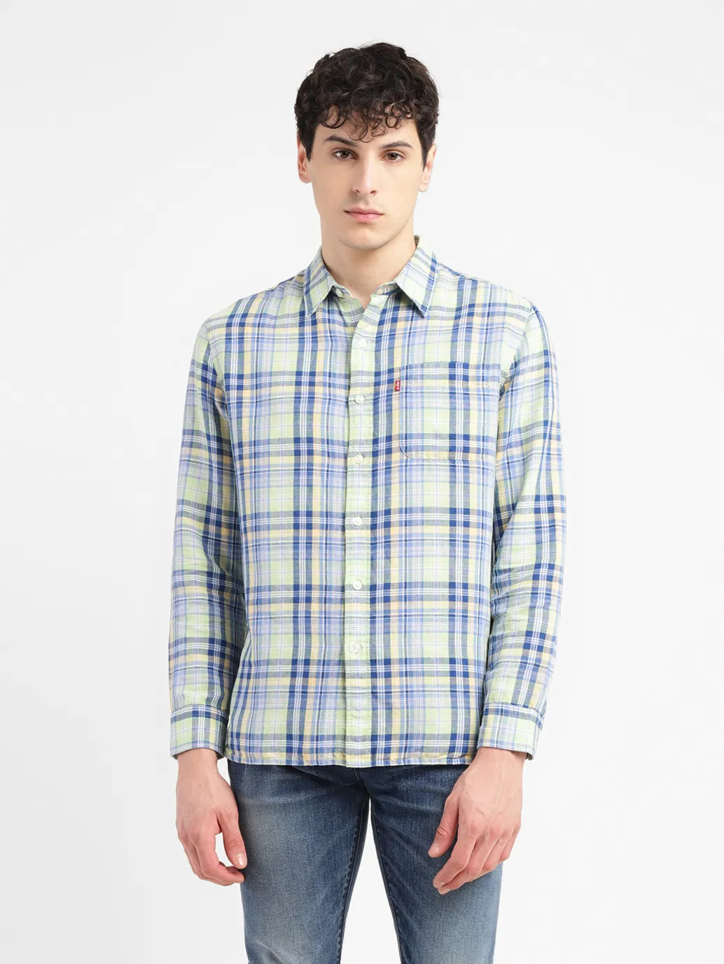 Men's Checkered Slim Fit Linen Shirt