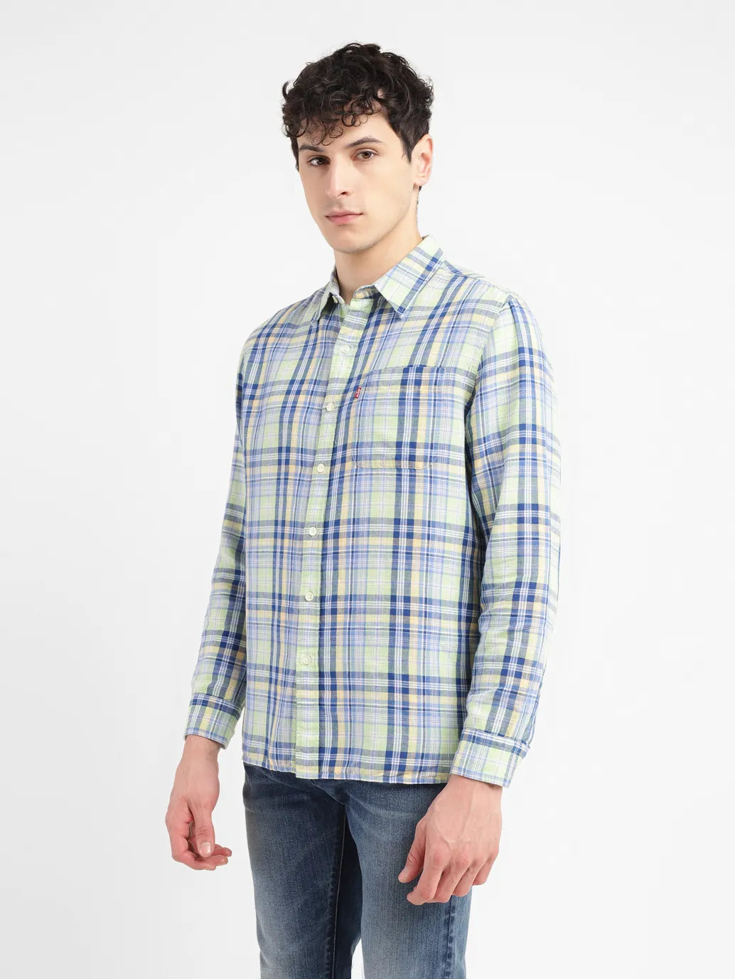 Men's Checkered Slim Fit Linen Shirt