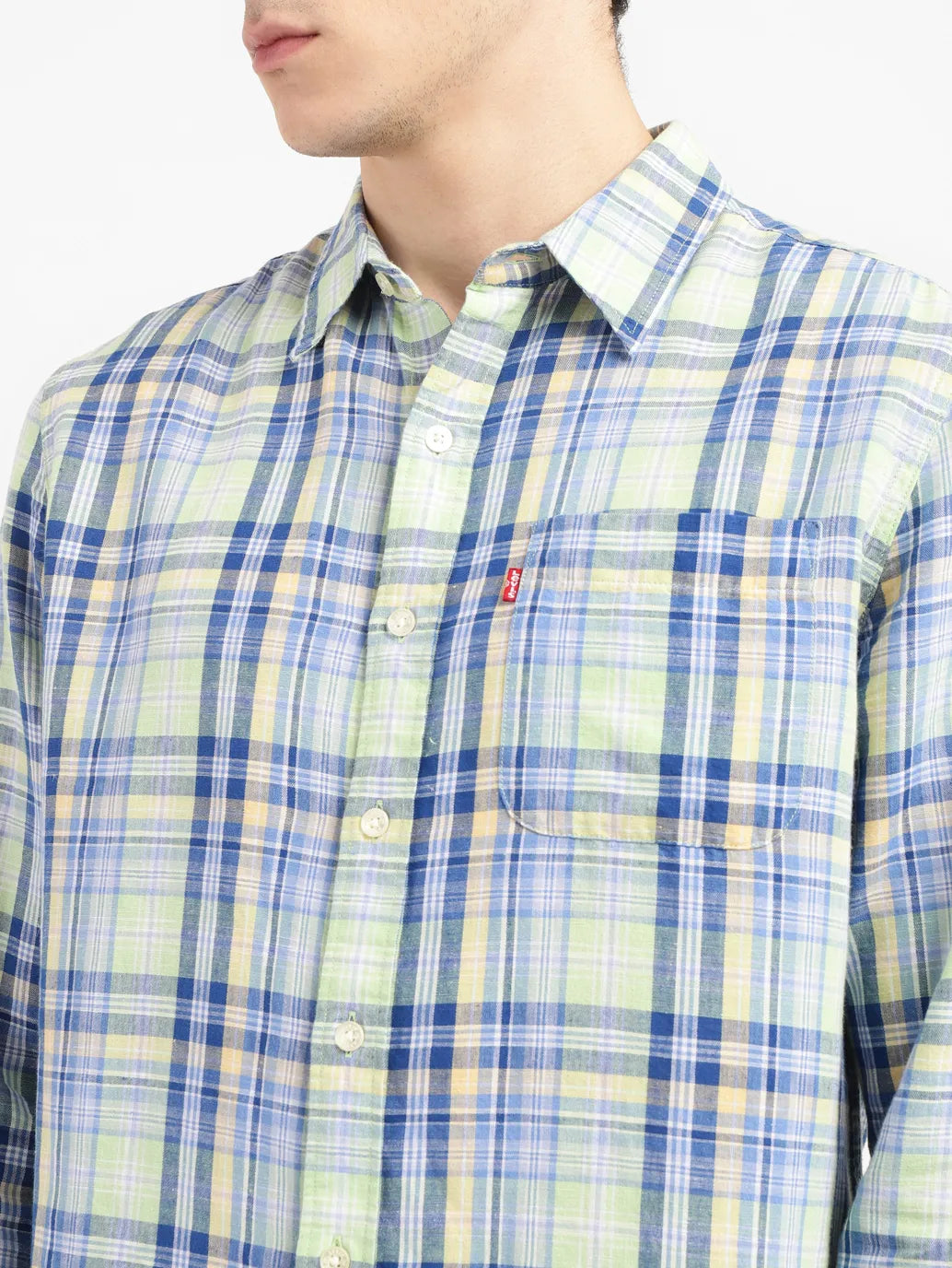 Men's Checkered Slim Fit Linen Shirt