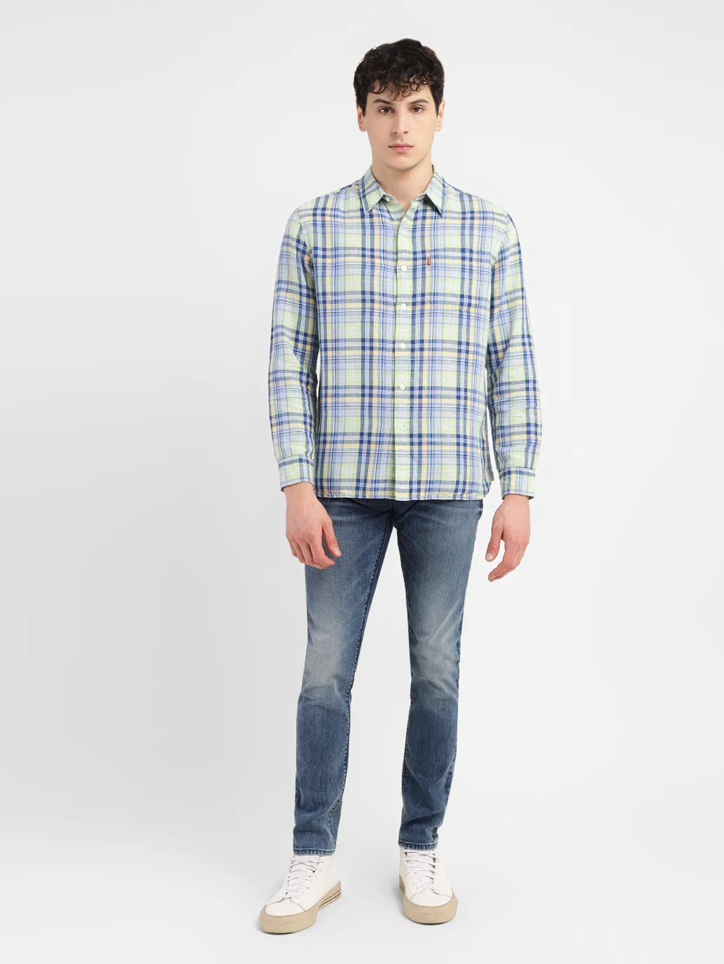 Men's Checkered Slim Fit Linen Shirt