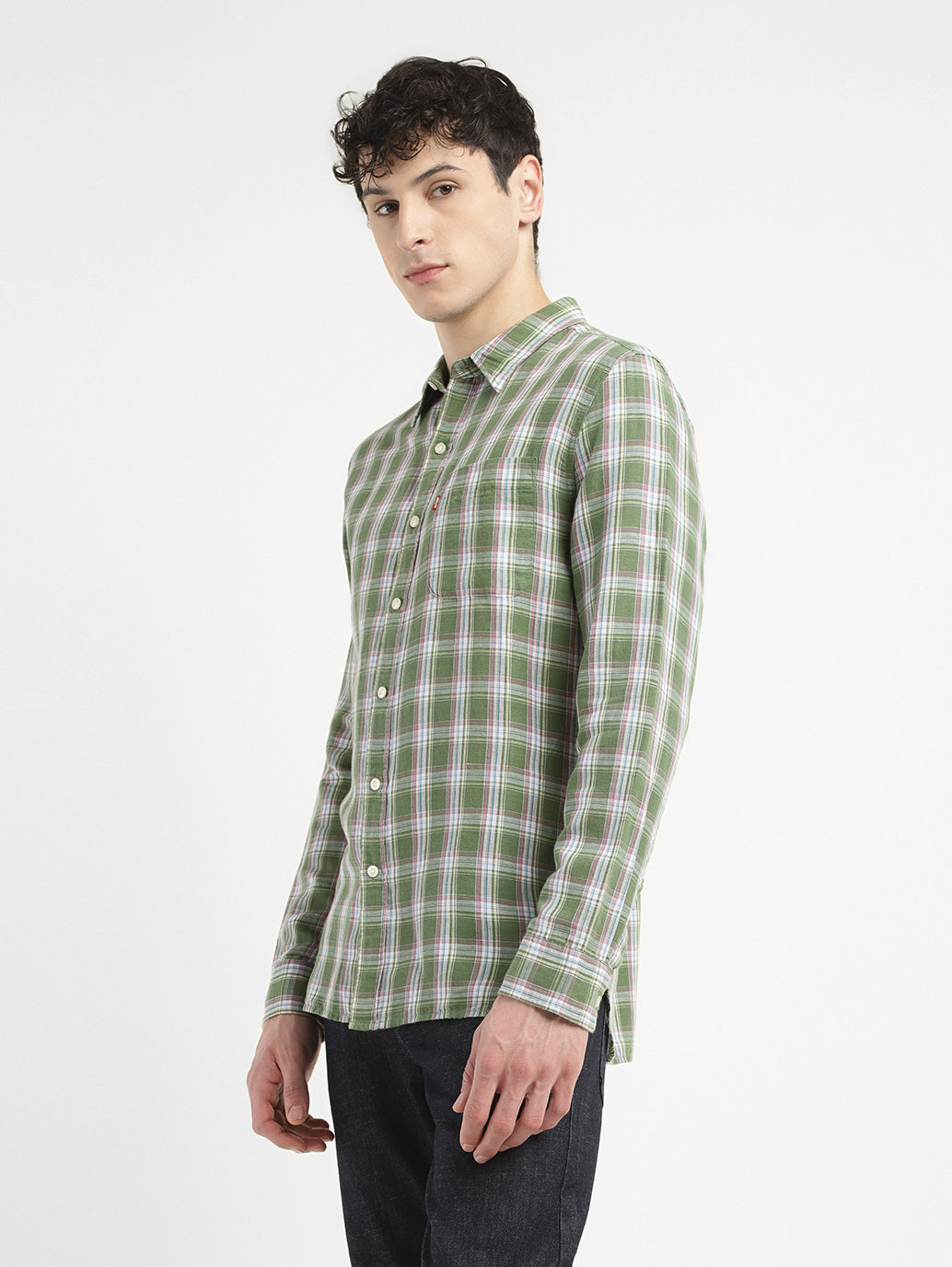 men's Checkered Slim Fit Linen Shirt