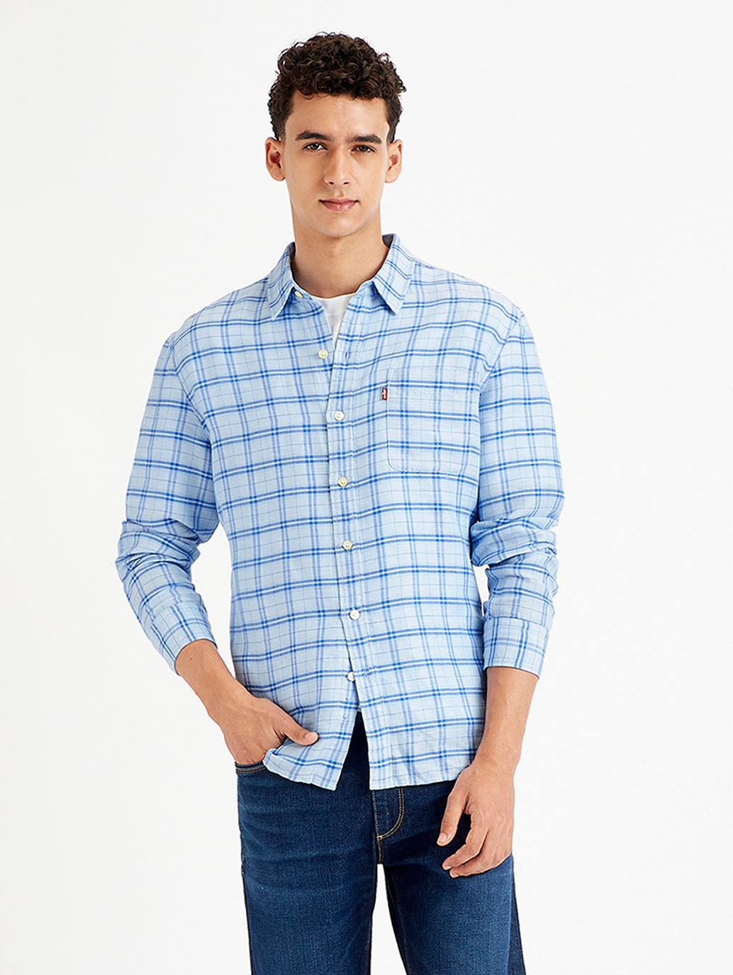 Men's Checkered Spread Collar Shirt