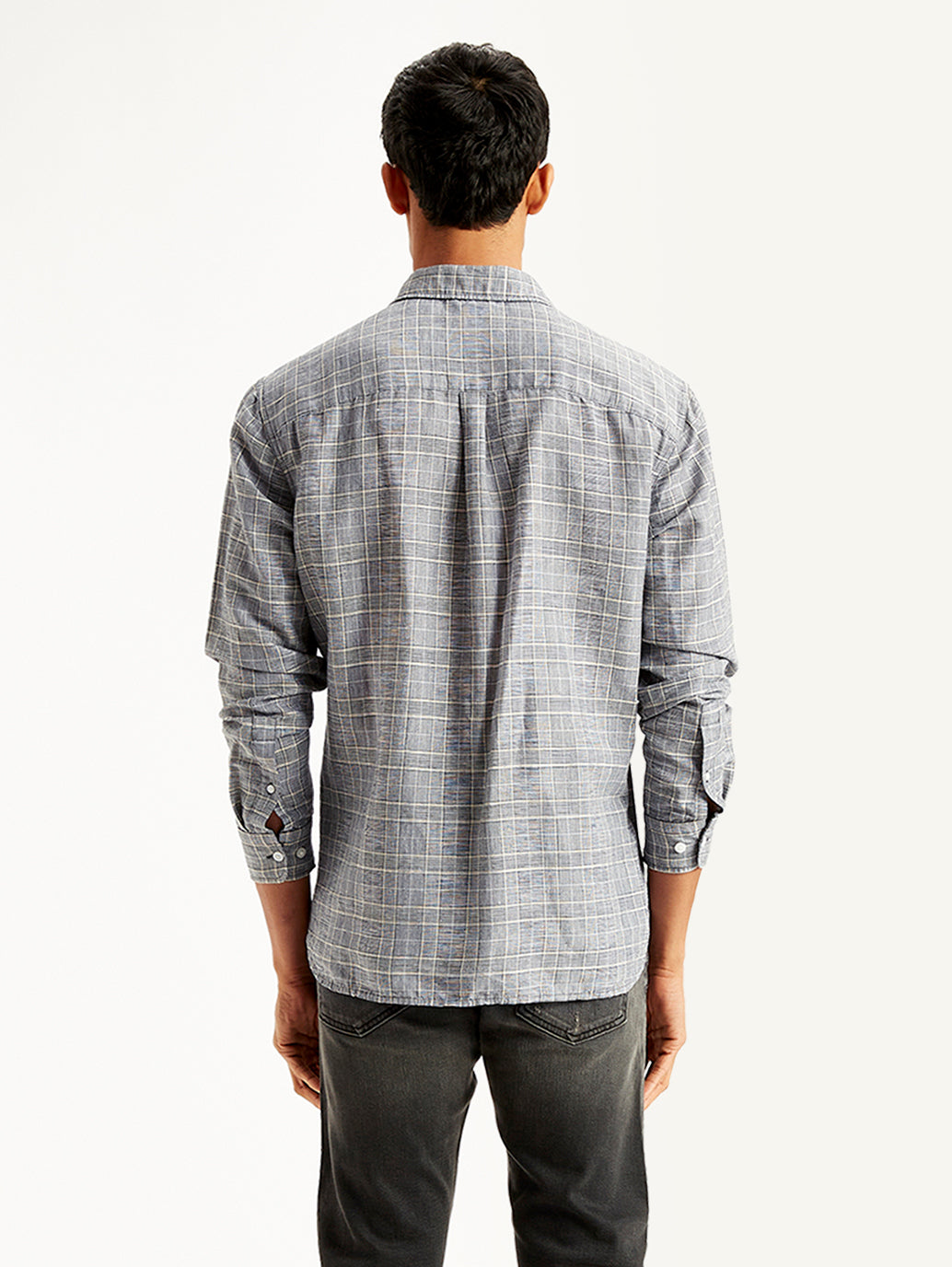 Men's Checkered Spread Collar Shirt - Back View