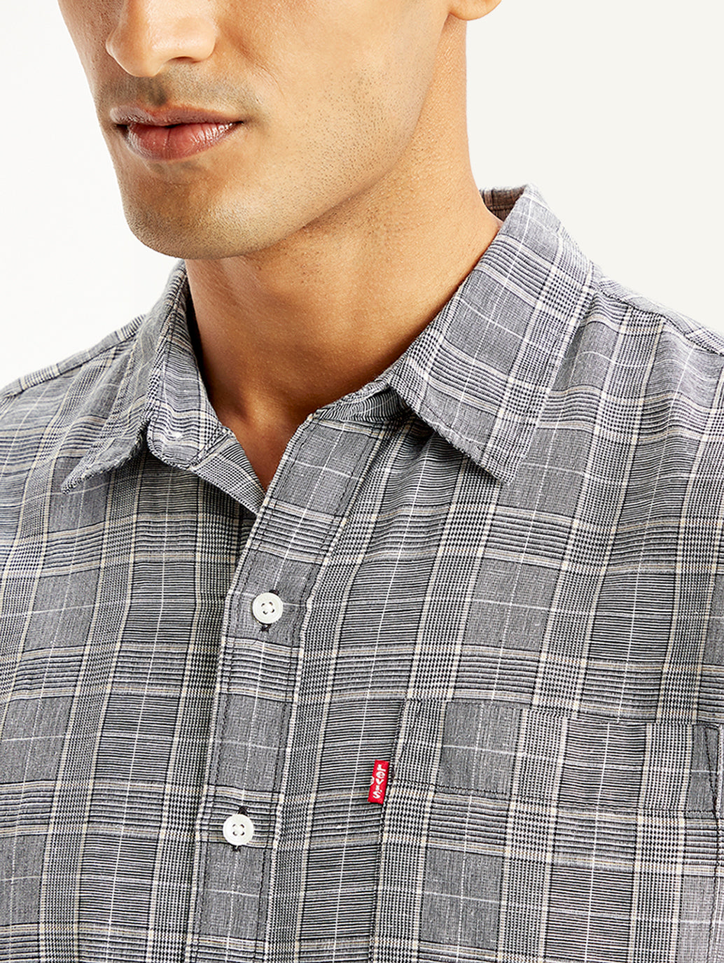 Men's Checkered Spread Collar Shirt - Detail View