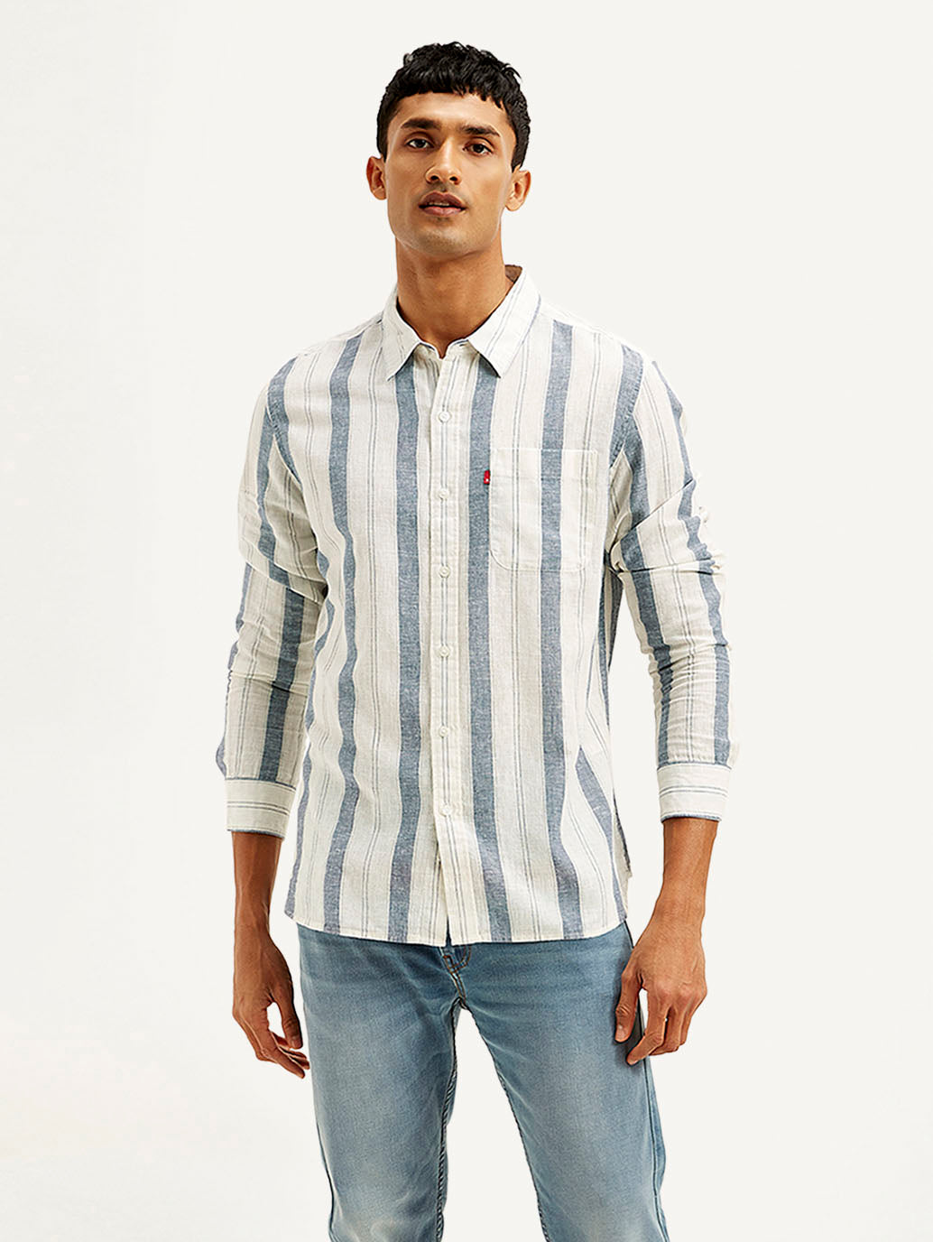 Men's Striped Slim Fit Linen Shirt