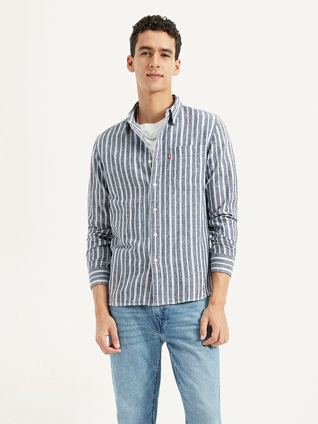 Men's Striped Slim Fit Linen Shirt - 8b652554-ba09-47af-b0e6-b87b2db4a63c View