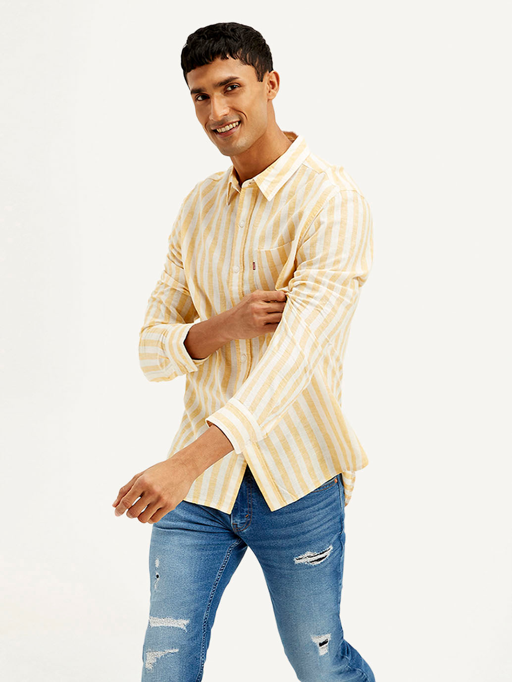 Men's Striped Slim Fit Linen Shirt
