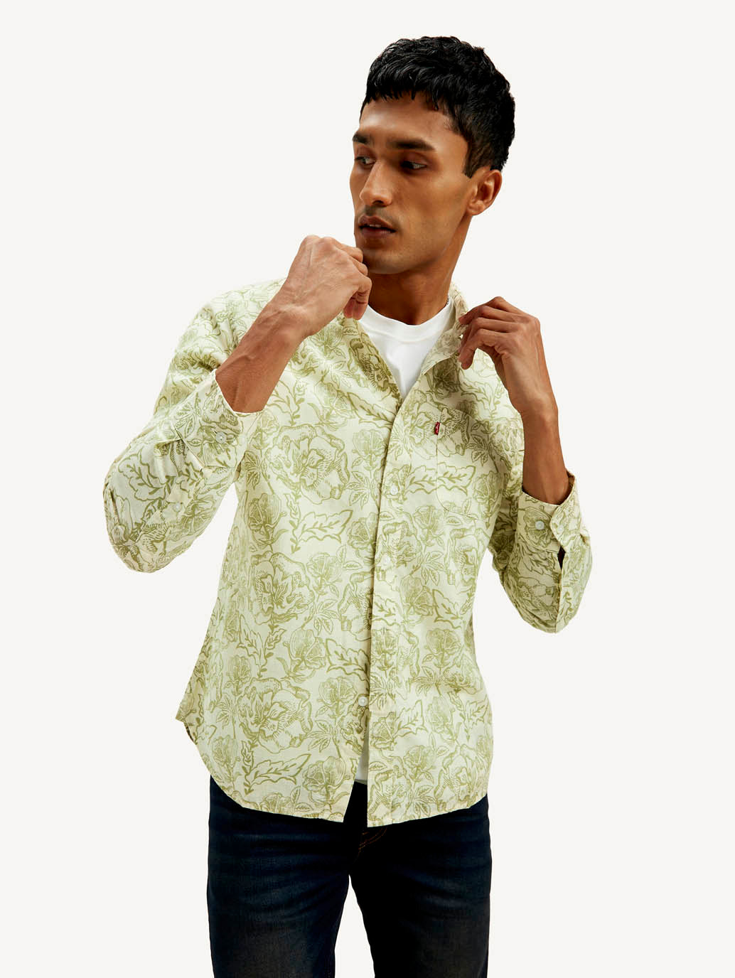 Men's Floral Slim Fit Linen Shirt