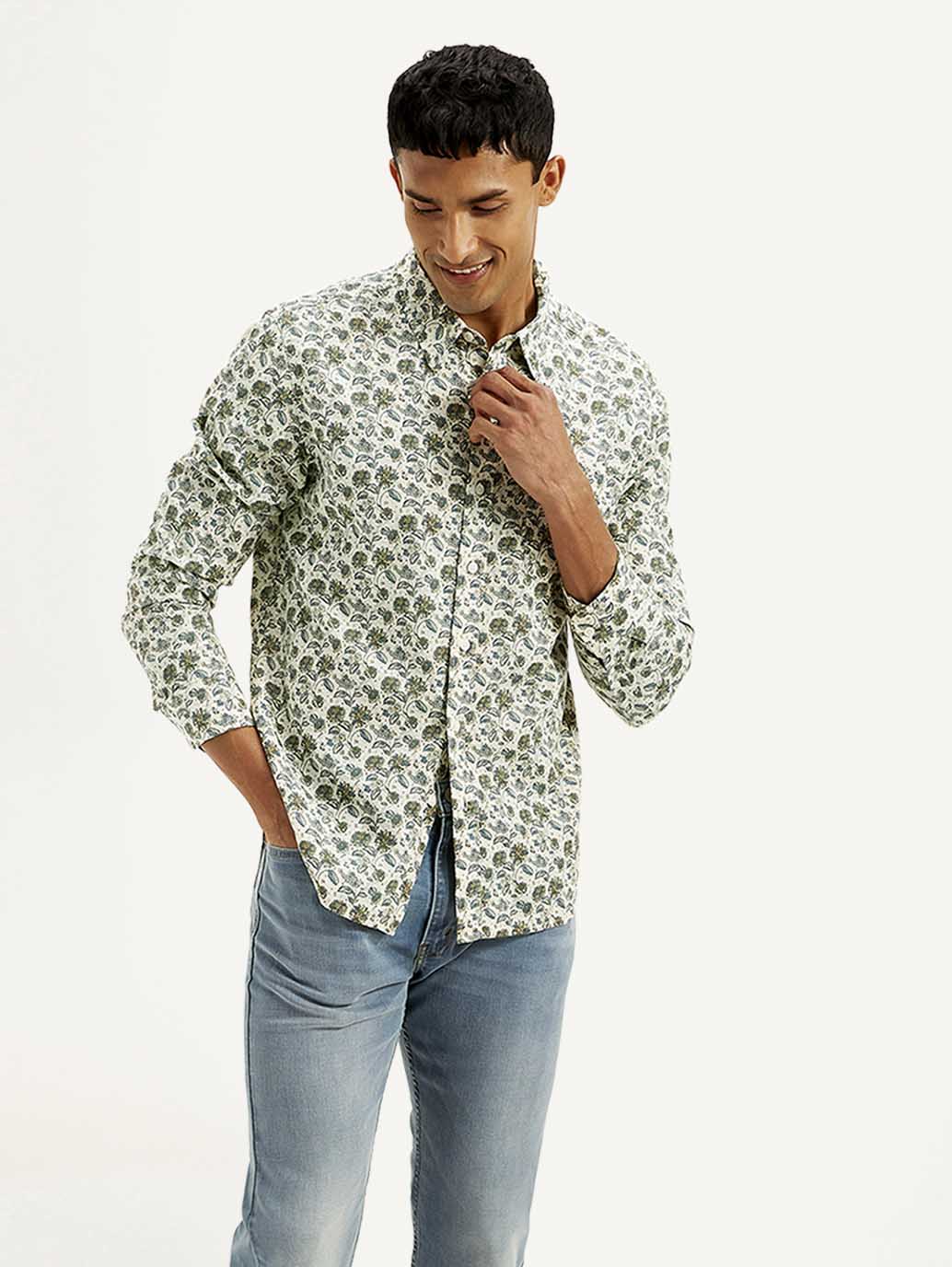 Men's Floral Slim Fit Linen Shirt