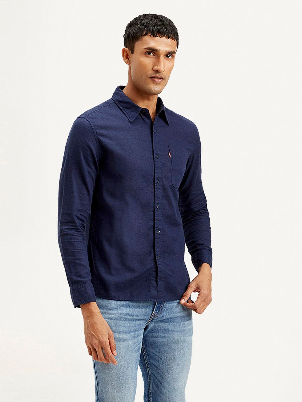 Men's Solid Slim Fit Linen Shirt - Side View