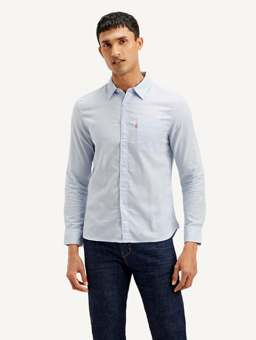 Men's Solid Slim Fit Linen Shirt - Front View