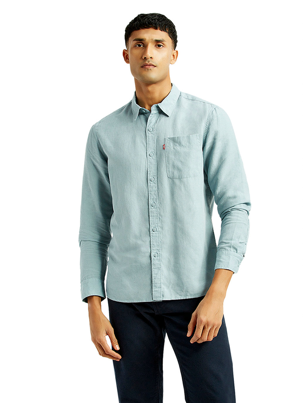 Men's Solid Slim Fit Linen Shirt - Front View