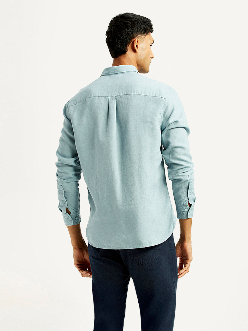 Men's Solid Slim Fit Linen Shirt - Back View