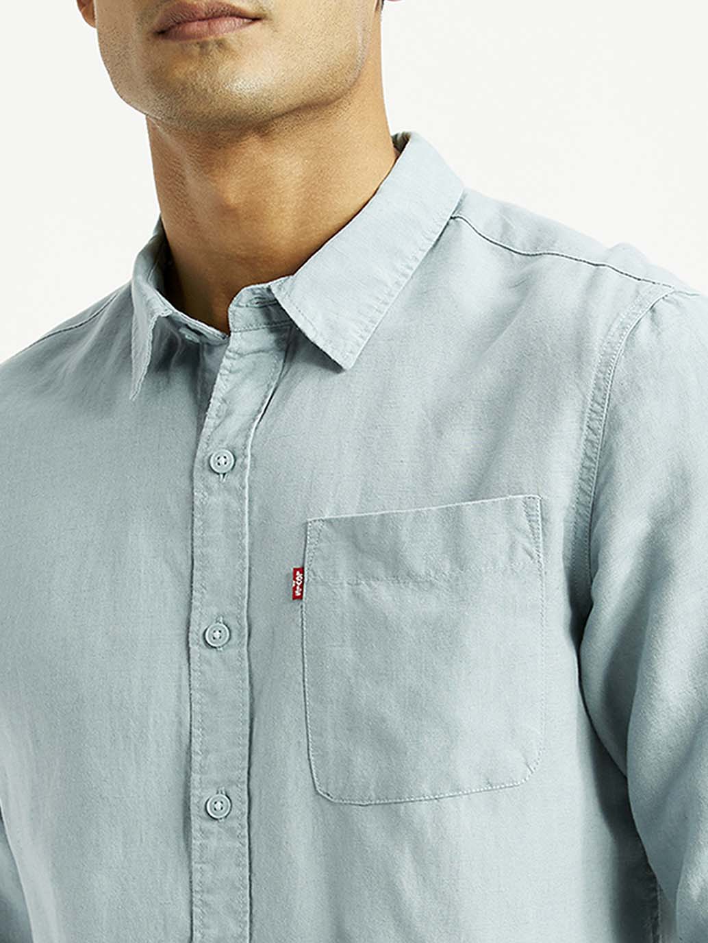 Men's Solid Slim Fit Linen Shirt - Detail View