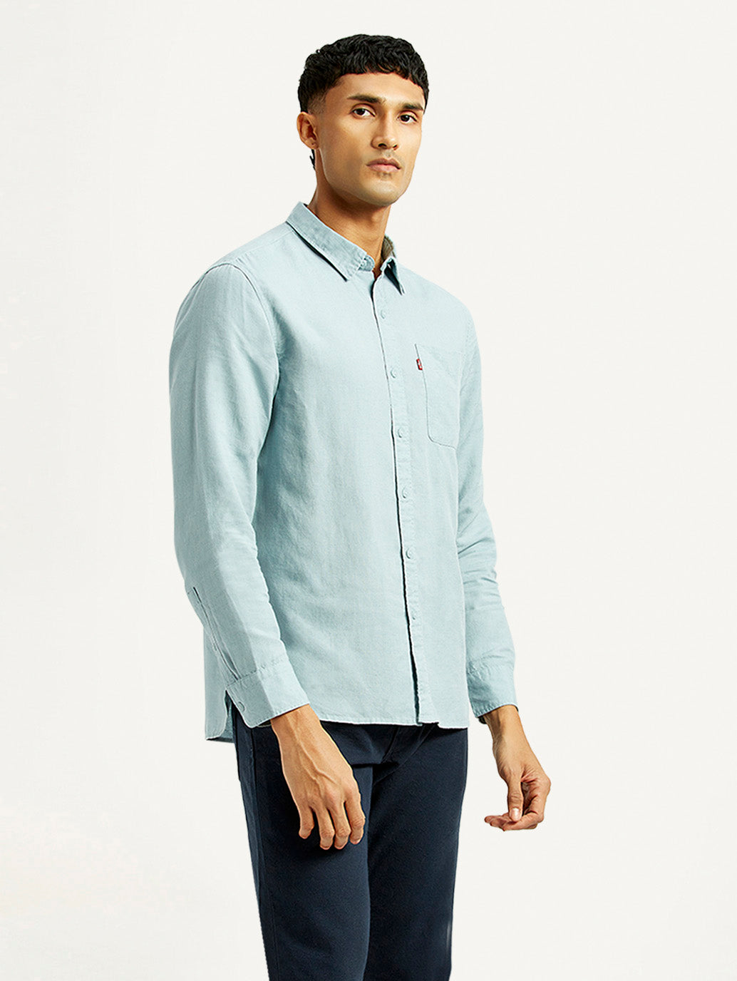 Men's Solid Slim Fit Linen Shirt - Side View