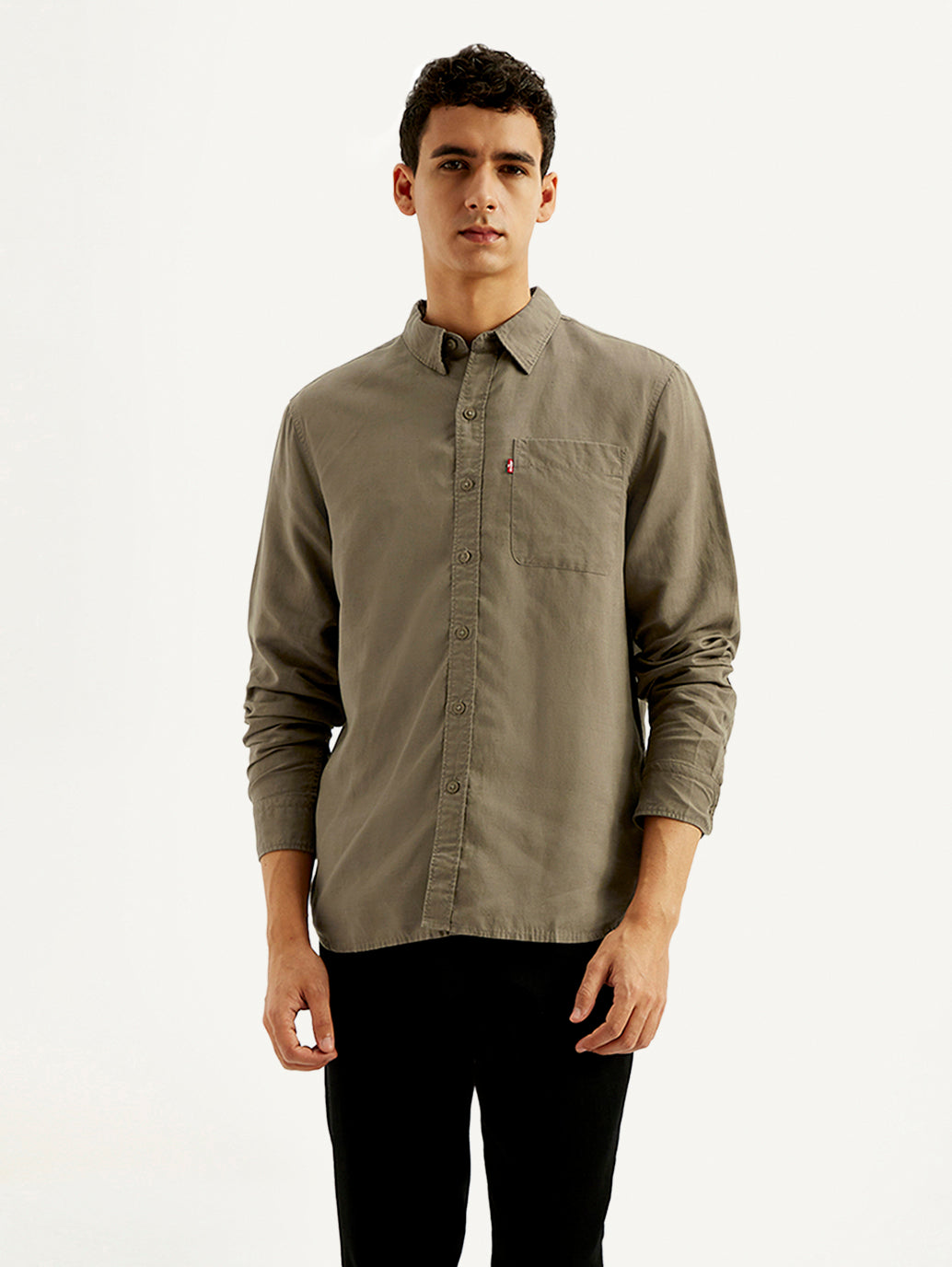 Men's Solid Slim Fit Linen Shirt - Front View
