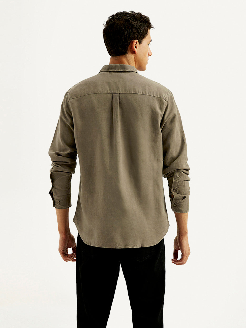Men's Solid Slim Fit Linen Shirt - Back View