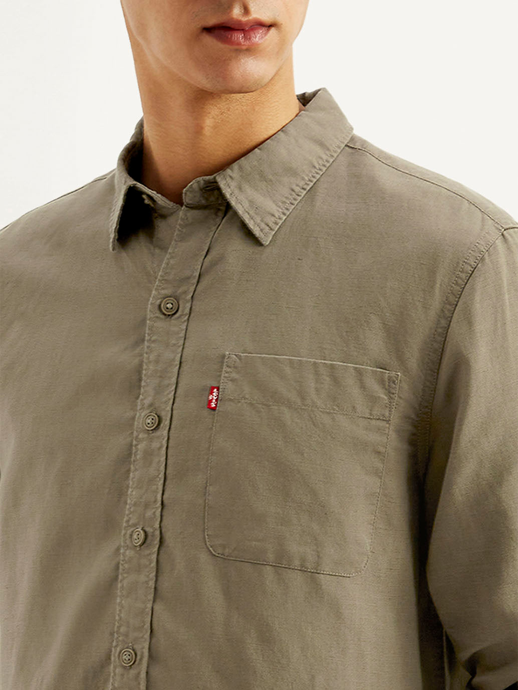 Men's Solid Slim Fit Linen Shirt - Detail View