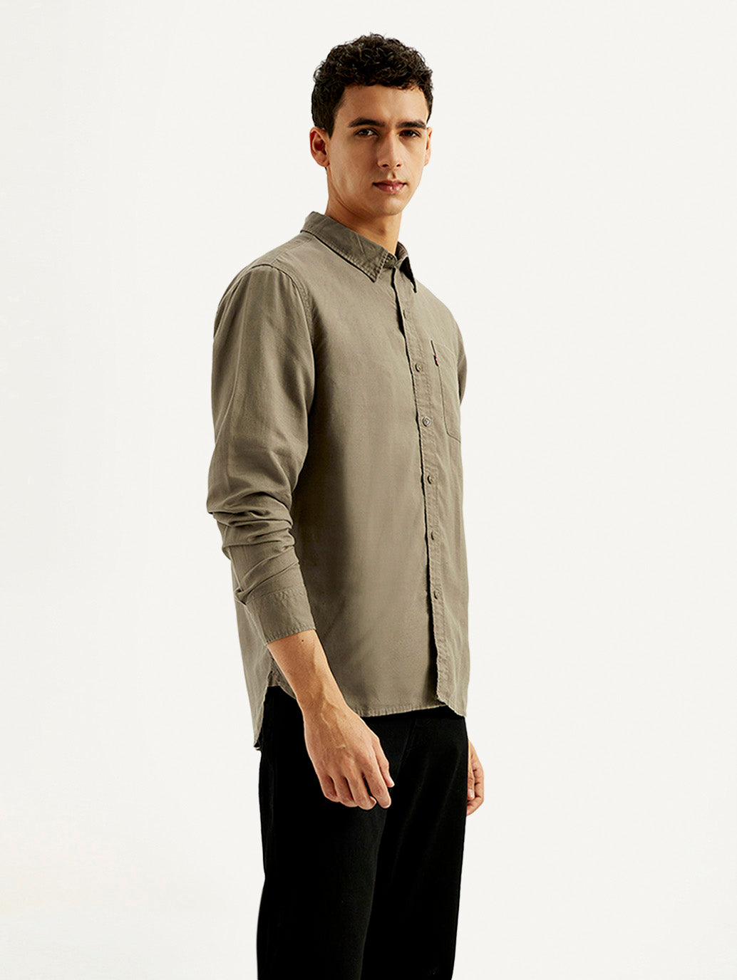 Men's Solid Slim Fit Linen Shirt - Side View