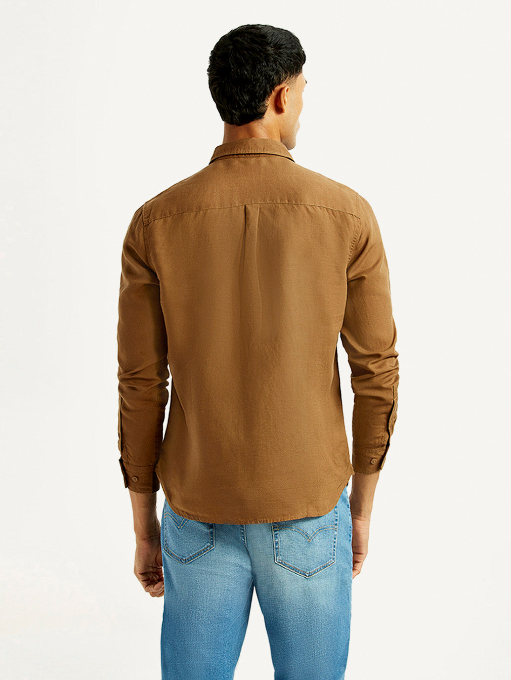 Men's Solid Slim Fit Linen Shirt - Back View