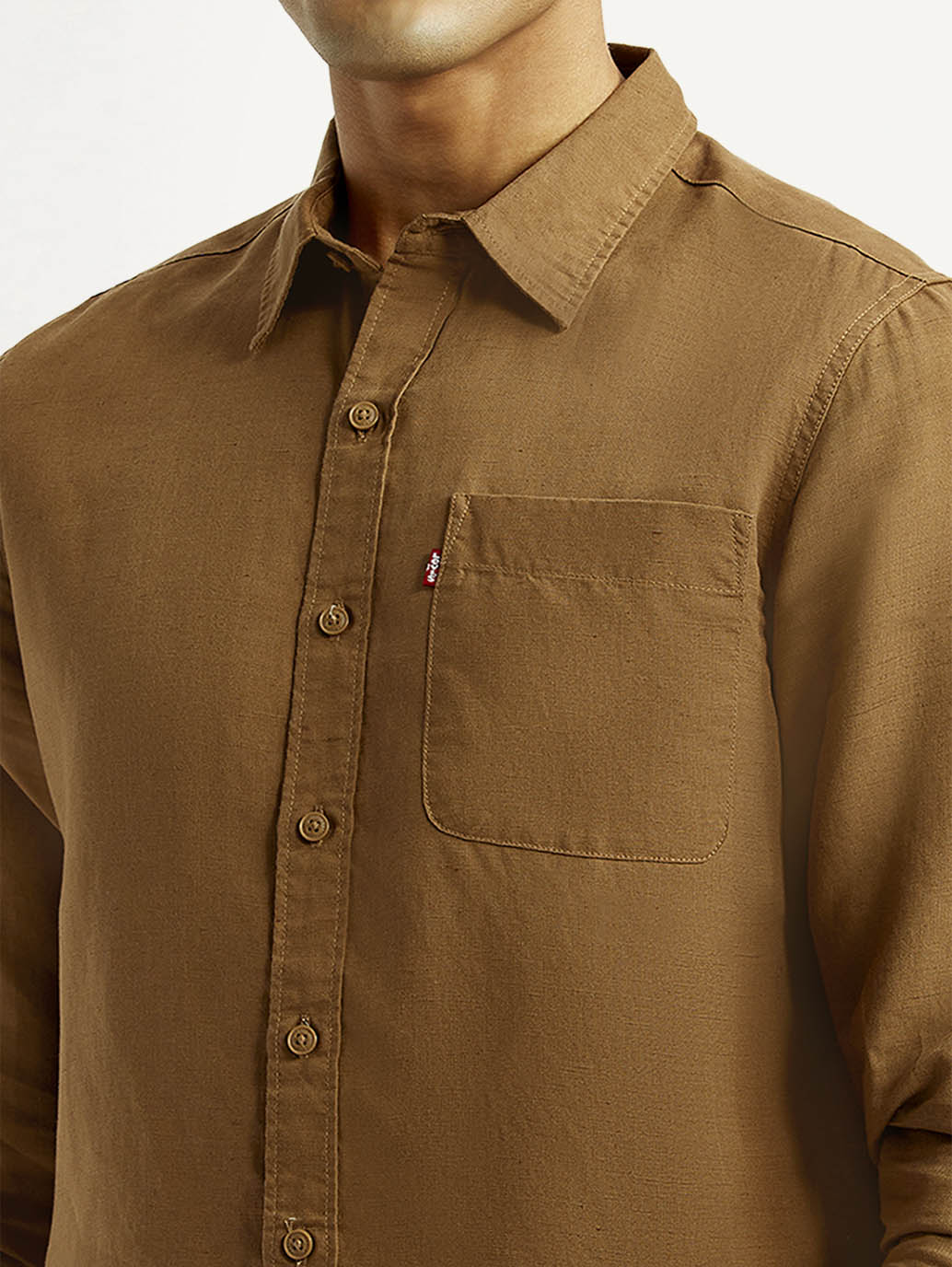 Men's Solid Slim Fit Linen Shirt - Detail View