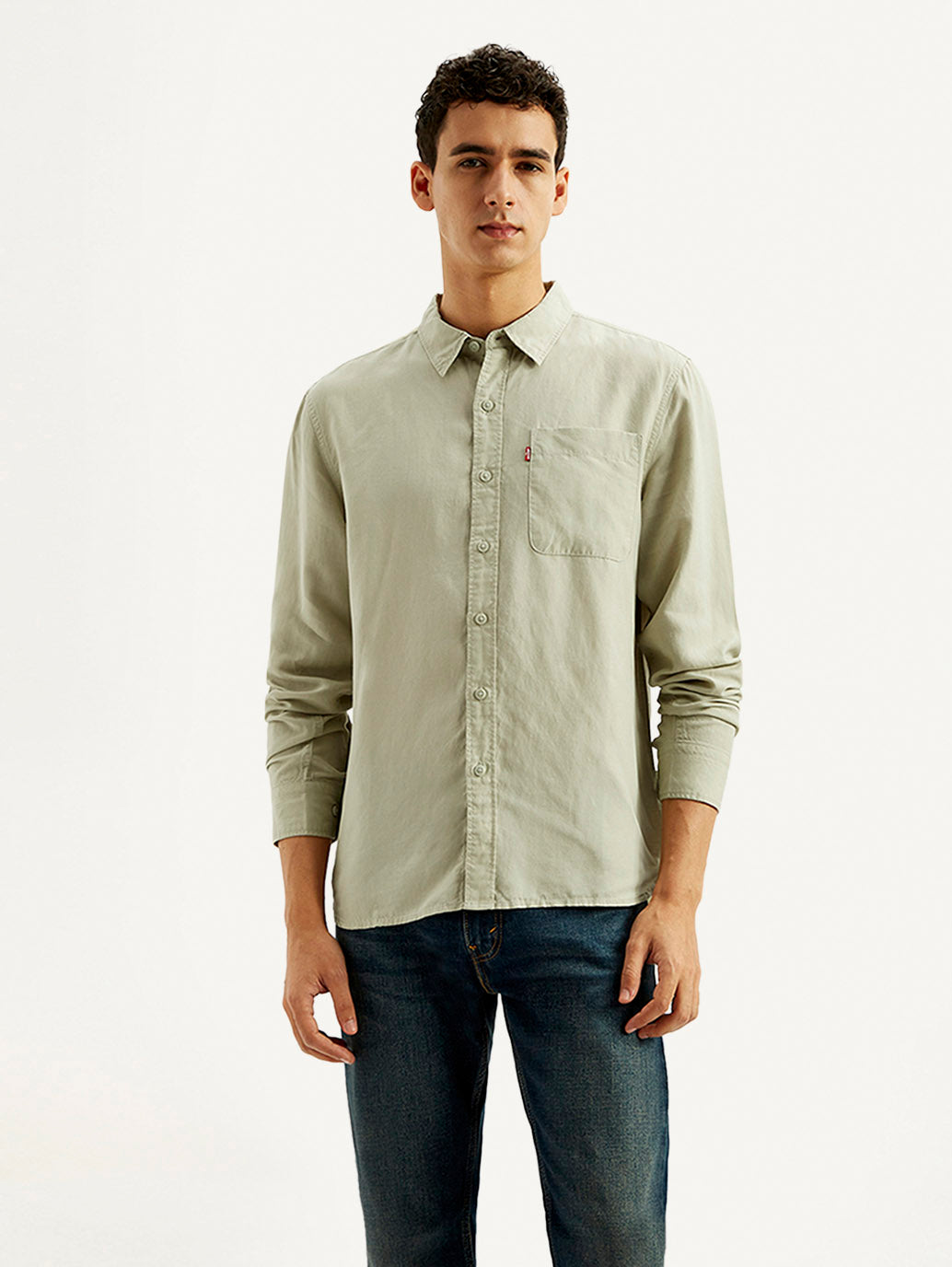 Men's Solid Slim Fit Linen Shirt - Front View