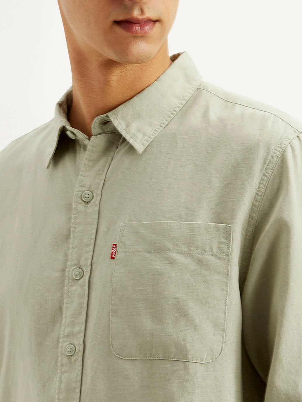 Men's Solid Slim Fit Linen Shirt - Detail View