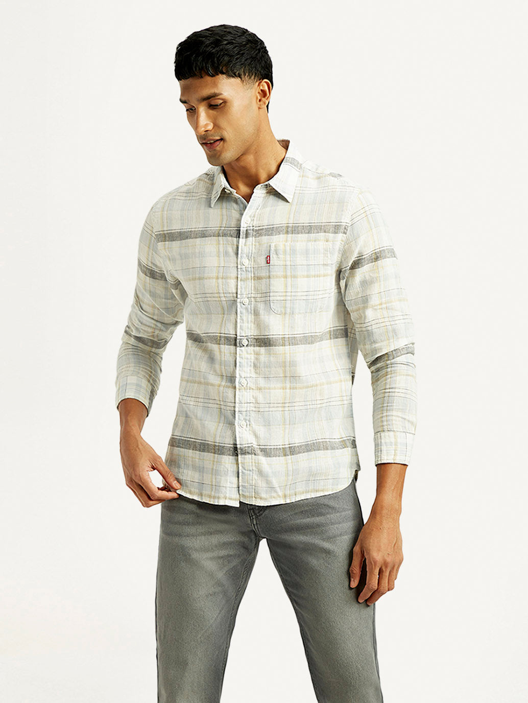 Men's Plaid Slim Fit Linen Shirt