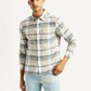 Men's Plaid Slim Fit Linen Shirt - Front View