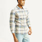 Men's Plaid Slim Fit Linen Shirt - Side View