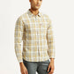 Men's Checkered Slim Fit Linen Shirt - Side View