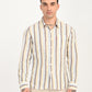 Men's Striped Multi Color Slim Fit Linen Shirt - frount View